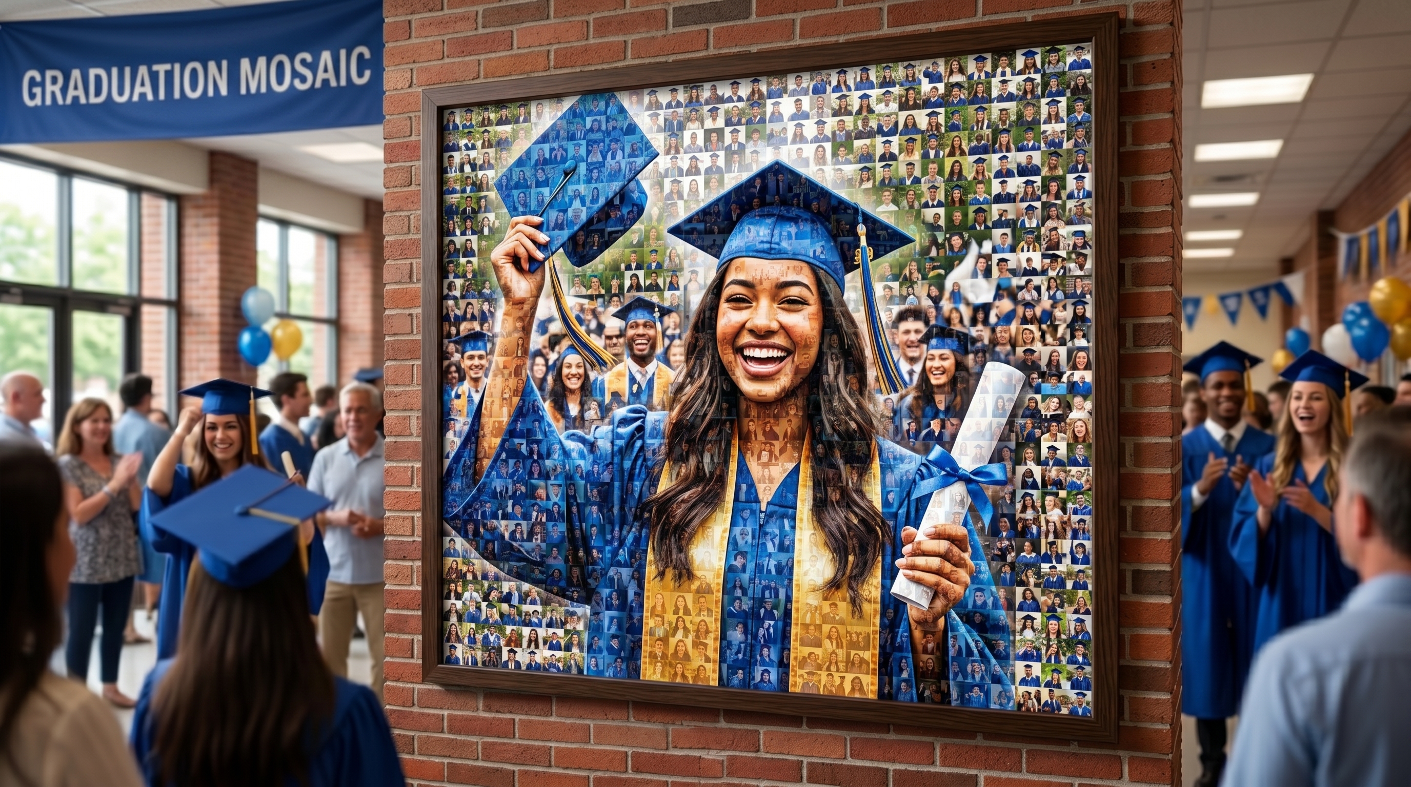 Graduation photo mosaic — a senior portrait made from four years of memories