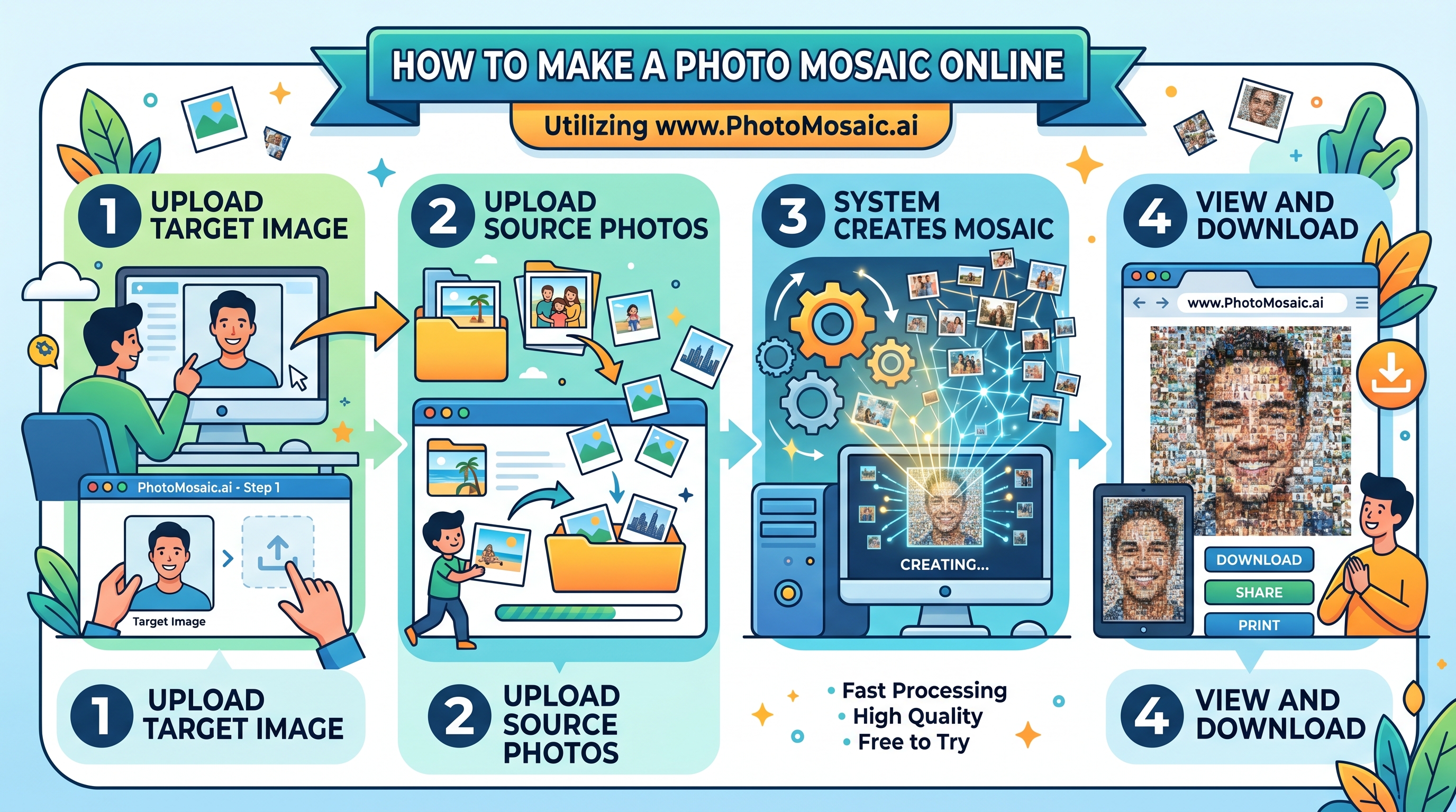 Step by step process of creating a photo mosaic online
